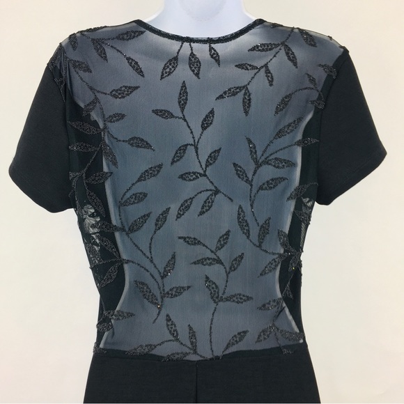 Vintage Peep Bodycon Little Black Cocktail Dress size Large Sheer Back Beading - Picture 6 of 13